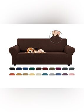 Stretch Sofa Textured Slipcover 3-Cushion Kid & Pet-Friendly - Chocolate Brown